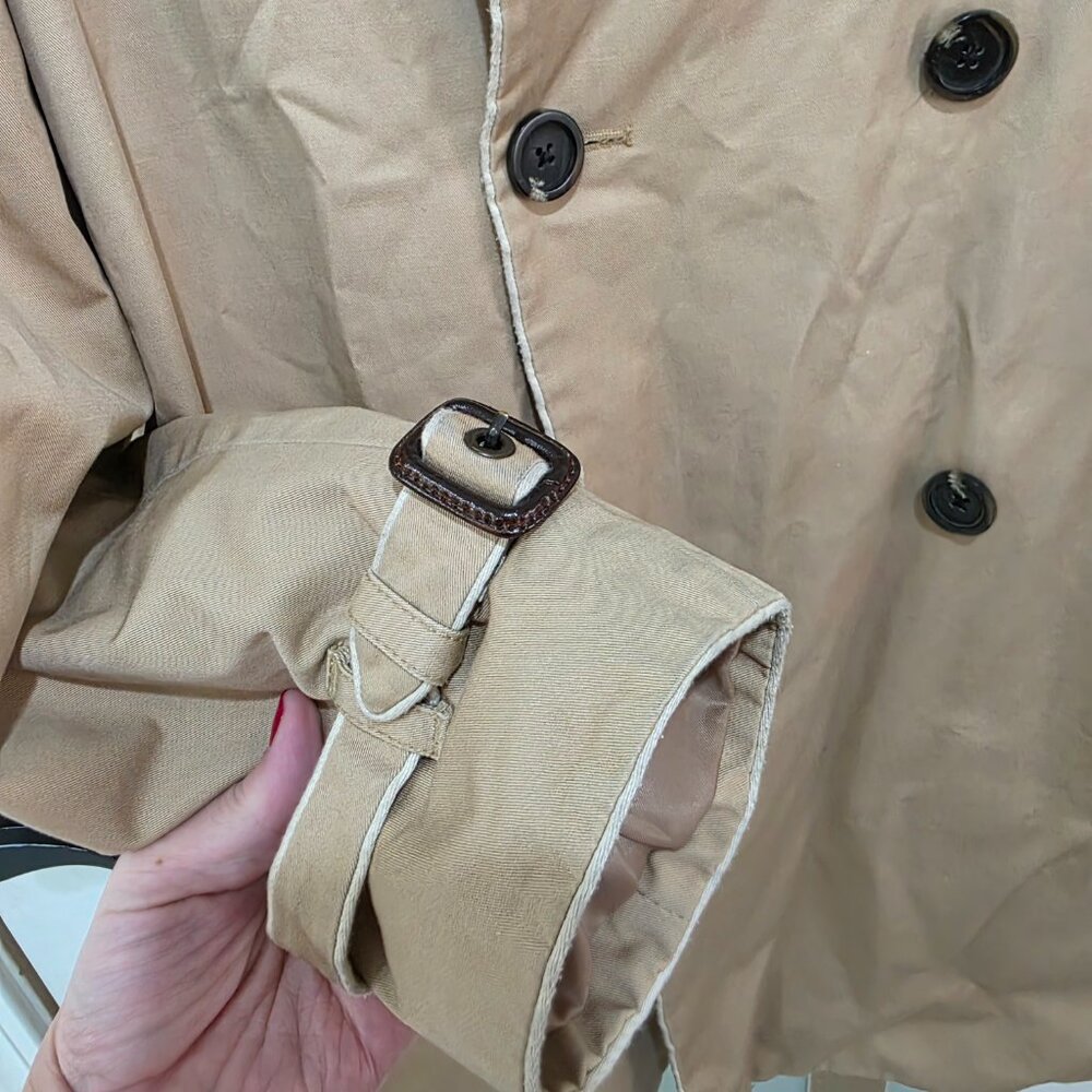 GAP Tan Trench Coat – Women’s Size L Classic Double Breasted Belted Jacket - Picture 5 of 12